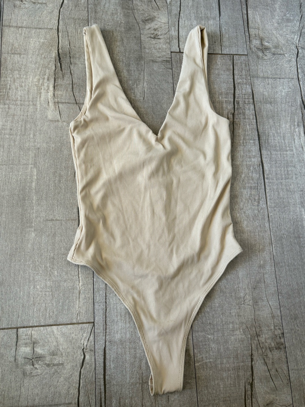 House of Harlow 1960 Ribbed Sleeveless Bodysuit in Cream